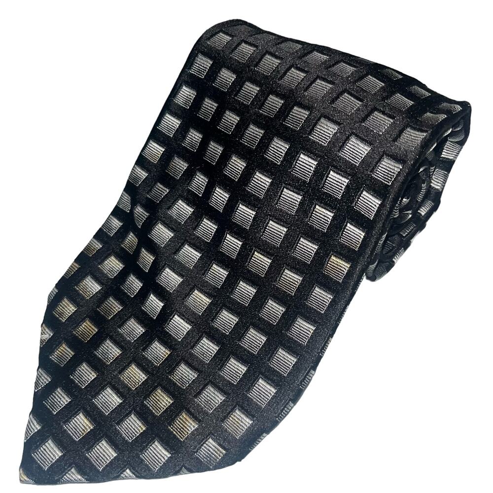 Tom James Filo A Mano Silk Necktie Men’s Black & Silver Made In USA